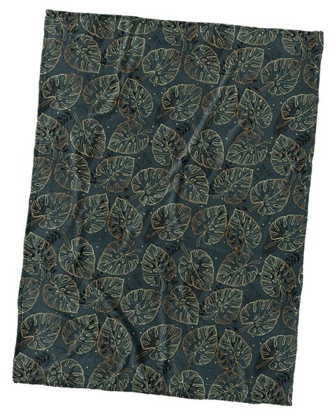 Carbotex deka z mikrovlákna (coral fleece) LISTY, tmavě zelená, 150x200cm