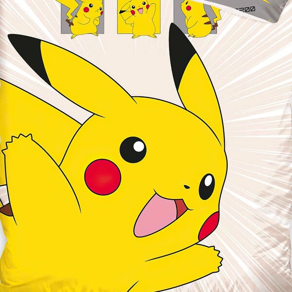 Carbotex dětské povlečení POKÉMON PIKACHU V AKCI, šedé, bavlna hladká, 140x200cm + 70x90cm