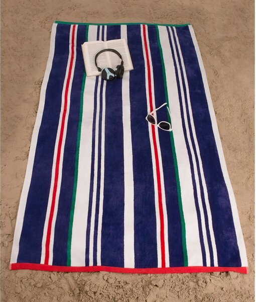 Jules Clarysse plážová osuška JET SET STRIPES MODRÁ, proužkovaná, froté, 90x170cm