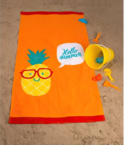 Jules Clarysse Dětská plážová osuška ANANAS ORANŽOVÁ, froté, 70x140cm