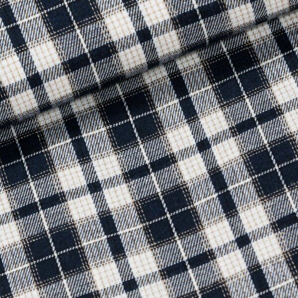 Flanel tkaný / barchet, oboustranný 12, modro-smetanové káro, š.150cm (látka v metráži)