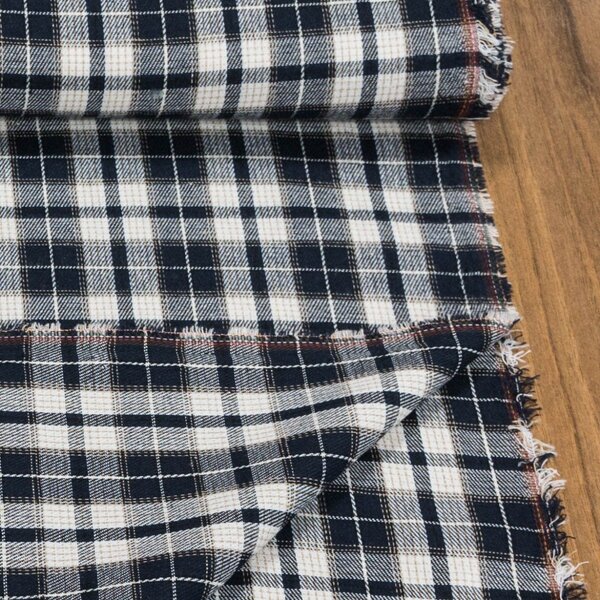 Flanel tkaný / barchet, oboustranný 12, modro-smetanové káro, š.150cm (látka v metráži)