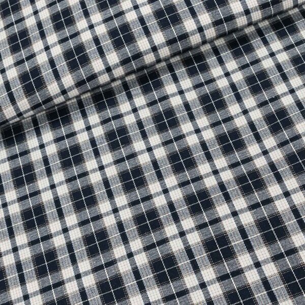 Flanel tkaný / barchet, oboustranný 12, modro-smetanové káro, š.150cm (látka v metráži)