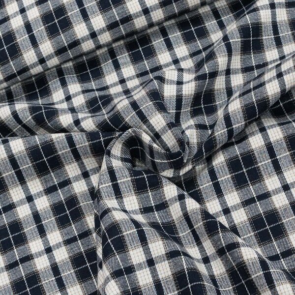 Flanel tkaný / barchet, oboustranný 12, modro-smetanové káro, š.150cm (látka v metráži)