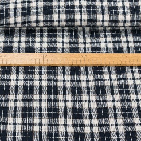 Flanel tkaný / barchet, oboustranný 12, modro-smetanové káro, š.150cm (látka v metráži)