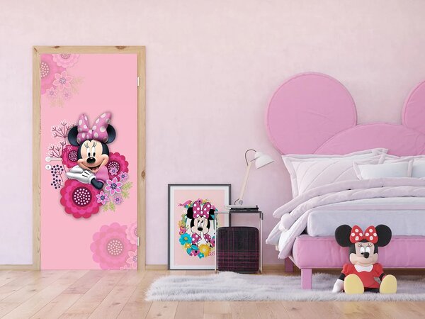 Dětská vliesová fototapeta na zed' Minnie Růžové Květiny, Disney | 90 x 202 cm | DFTDNV 5488