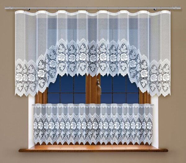 SET 2 KUSY - Dekorační vitrážová žakárová záclona LAVAN bílá 300x100 cm + 300x45 cm (cena za 2 kusy) MyBestHome