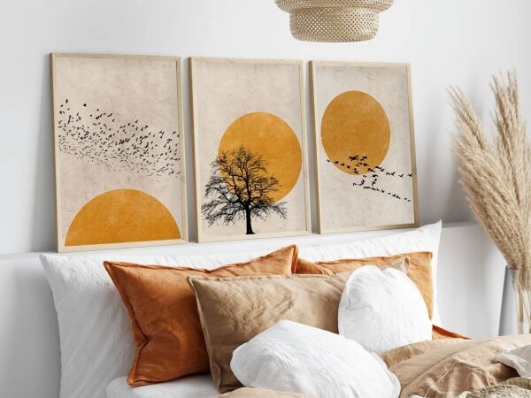 SADA 3x Obraz ve fotorámečku 50x70 cm béžová/oranžová