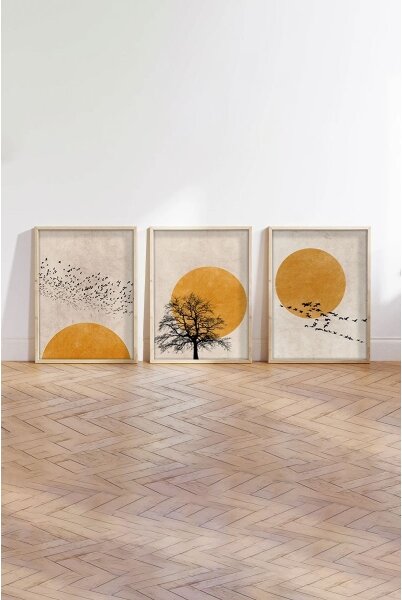 SADA 3x Obraz ve fotorámečku 50x70 cm béžová/oranžová