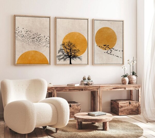 SADA 3x Obraz ve fotorámečku 50x70 cm béžová/oranžová