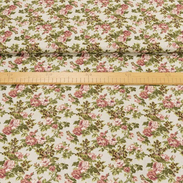 Bavlněné plátno POLO lososové růže na krémové, š.140cm (látka v metráži)