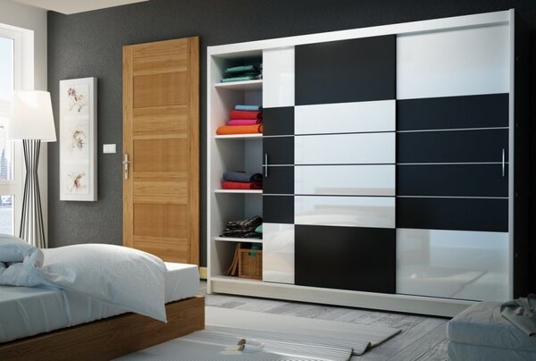 Casarredo - Komfort nábytek Šatní skříň FRANKLIN 250 bílá/černá
