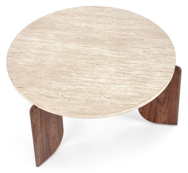 Kulatý konferenční stolek Manios 80 cm - travertin / ořech