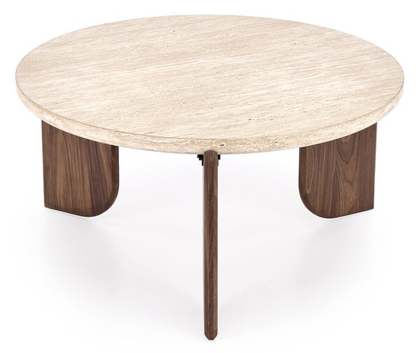 Kulatý konferenční stolek Manios 80 cm - travertin / ořech