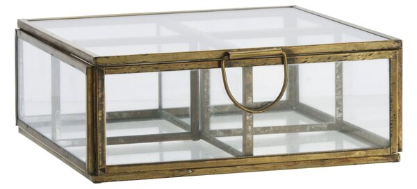 Skleněný úložný box s přihrádkami Aged Brass