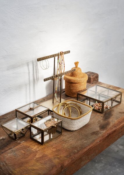 Skleněný úložný box s přihrádkami Aged Brass