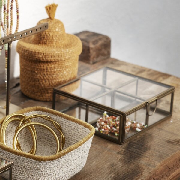 Skleněný úložný box s přihrádkami Aged Brass