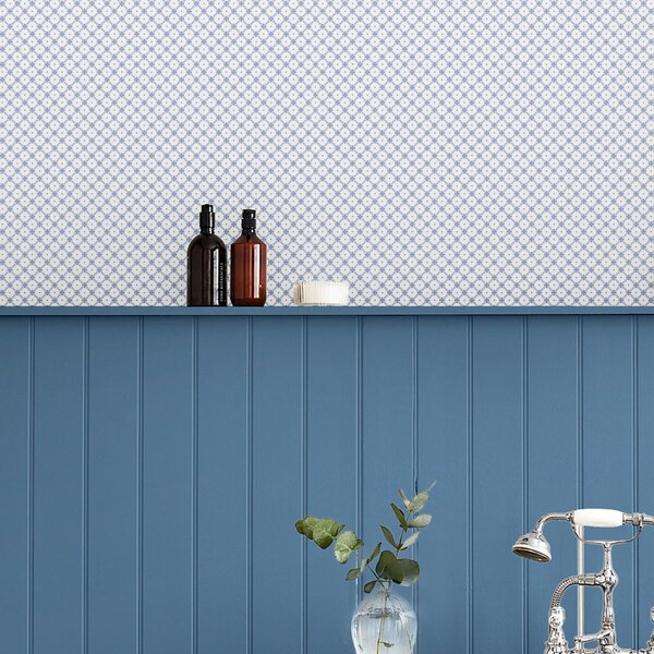 Bílo-modrá mřížková vliesová tapeta na zeď, 120135, Laura Ashley 3