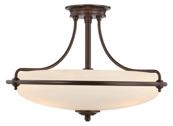QUOIZEL Stropní svítidlo Griffin s roztečí, Ø 53 cm, bronz/opál, stmívatelný, Bronz / starožitná mosaz, Obývací pokoj / jídelna, kov, Starožitný