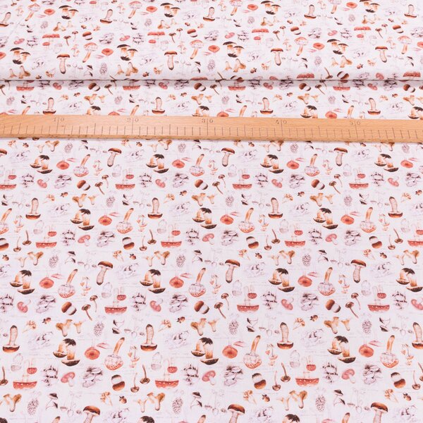 Bavlněné plátno PEBLAS 3 BEIGE, hříbky na krémové, š.150cm (látka v metráži)