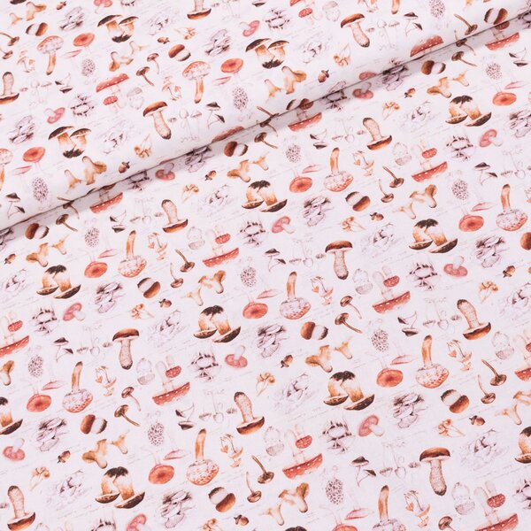 Bavlněné plátno PEBLAS 3 BEIGE, hříbky na krémové, š.150cm (látka v metráži)