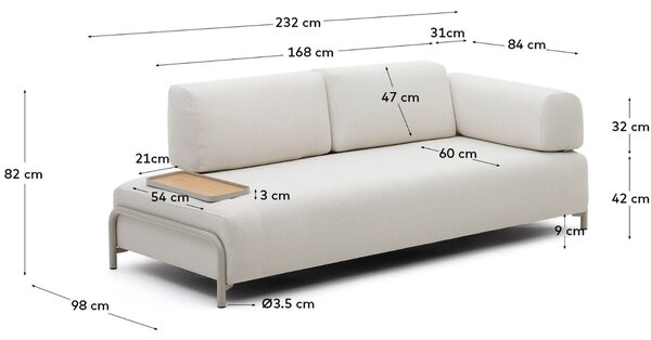 Kave Home Pohovka Compo 232 cm s malým stolkem