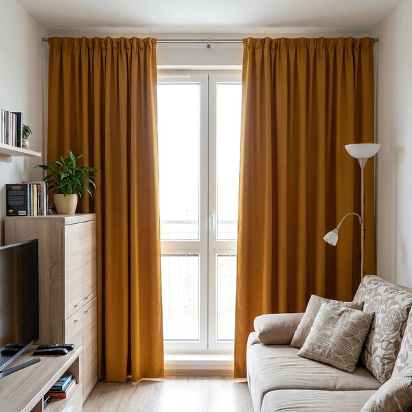 Brilltex Absolutně zatemňující závěs, 100% blackout PORTLAND 006, tmavá hořčicová, š.140cm (látka v metráži)
