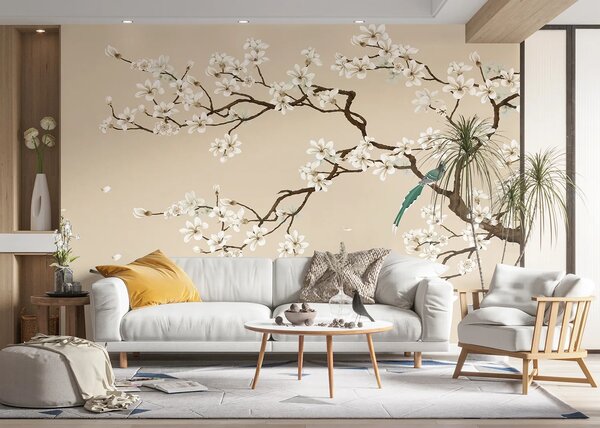 Fototapeta na míru Béžové Chinoiserie | Vliesová fototapeta na zed' | DFT5P352469