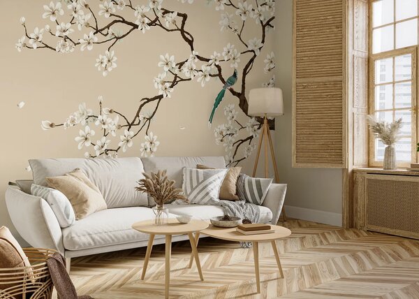 Fototapeta na míru Béžové Chinoiserie | Vliesová fototapeta na zed' | DFT5P352469
