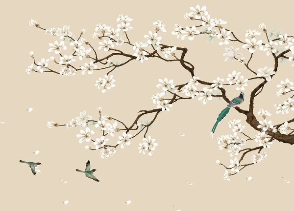 Fototapeta na míru Béžové Chinoiserie | Vliesová fototapeta na zed' | DFT5P352469