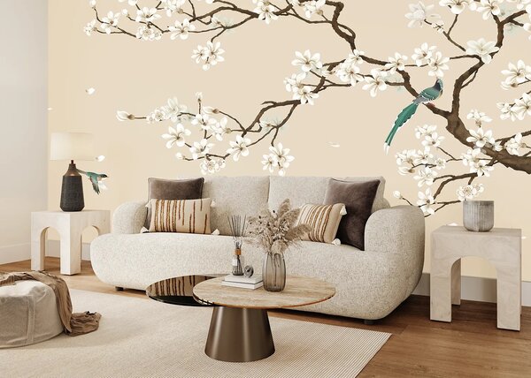Fototapeta na míru Béžové Chinoiserie | Vliesová fototapeta na zed' | DFT5P352469