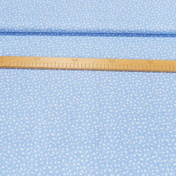 Bavlněné plátno ARIA bílé kytičky na světle modré / valerie, š.160cm (látka v metráži)