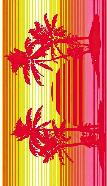 Praktik plážová osuška MAXI PALM AND SUN, palmy, červeno-žlutá, froté, 100x180cm