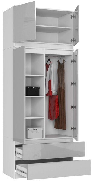 Šatní skříň s otočnými dveřmi s nástavcem 90cm metalová lesklá