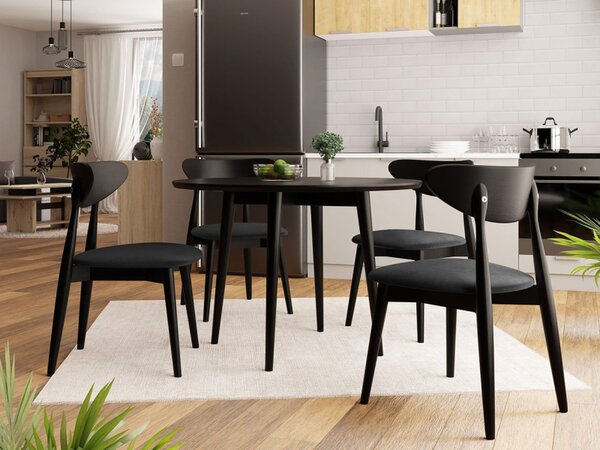 Kulatý stůl Vidariko FI 100 se 6 židlemi ST80 01, Barva křesla: černá, Barva stolu: Černá, Potah: Magic Velvet 2219 5903211161315