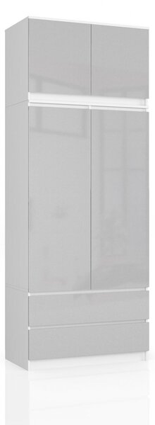 Šatní skříň s otočnými dveřmi s nástavcem 90cm metalová lesklá