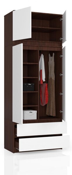 Šatní skříň s otočnými dveřmi a nástavcem 90cm wenge / bílá
