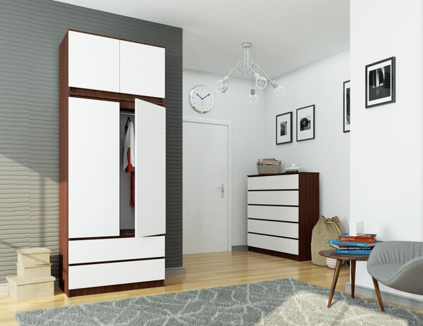 Šatní skříň s otočnými dveřmi a nástavcem 90cm wenge / bílá