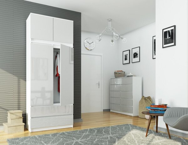 Šatní skříň s otočnými dveřmi s nástavcem 90cm metalová lesklá