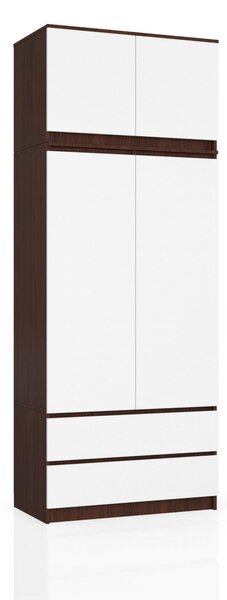 Šatní skříň s otočnými dveřmi a nástavcem 90cm wenge / bílá