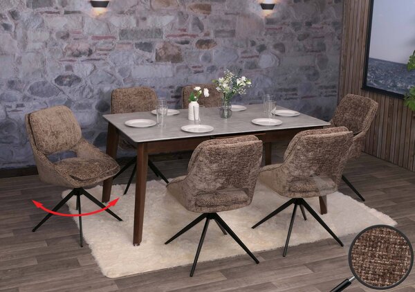 Sada 6 jídelních židlí HWC-N73, kuchyňská židle, otočná, látka/textil šenil (490 g/m²) Oeko-Tex hnědá