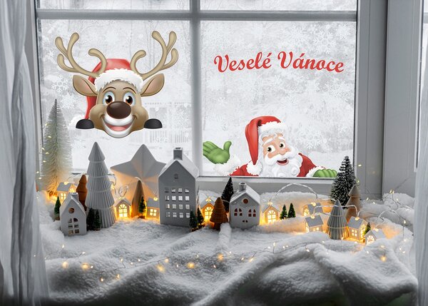 Vánoční samolepka na okna Santa Rudolf | 32.7 x 48.7 cm | DEDC8911