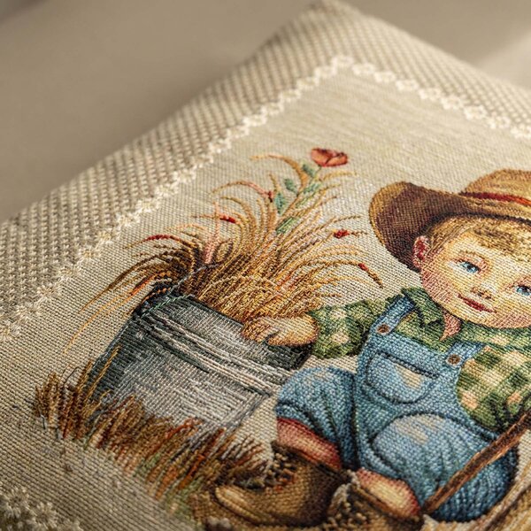 Dekoratex Dekorační povlak na polštářek RETRO CHLAPEC ZAHRADNÍK, béžová 45x45cm