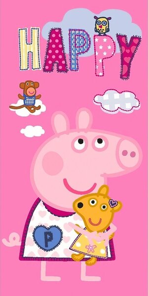 Carbotex Dětská plážová osuška PRASÁTKO PEPINA (PEPPA) A MEDVÍDEK TEDDY růžová, froté, 70x140cm