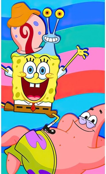 Carbotex dětský froté ručník SPONGEBOB S PATRICKEM A GARYM, duhový 30x50cm