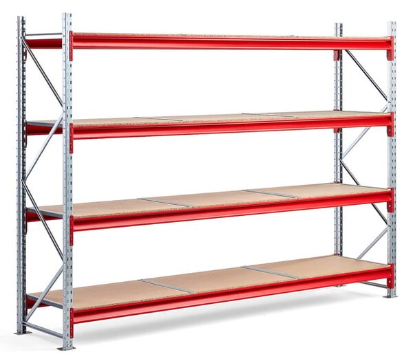 AJ Produkty Skladový regál TOUGH, 2000x2800x600 mm, 4 dřevěné police