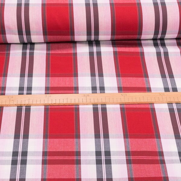 Potahové akrylové plátno (dralon, teflon) na zahradní nábytek, červeno-šedé káro, š.140cm (látka v metráži)