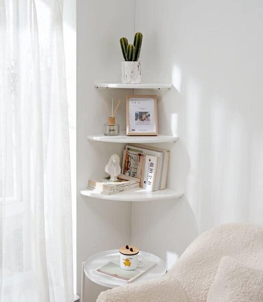 Bílé rohové regál - Dubové dřevo - Odolné a stylové - 22,9 cm - Perfektní pro každou místnost - Vhodné pro dospělé