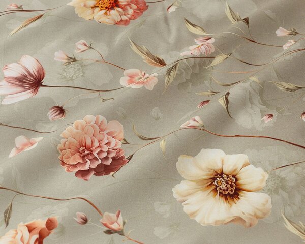 Matějovský povlečení FLORAL, květinový vzor, béžové, bavlna hladká digitál, 140x200cm + 70x90cm
