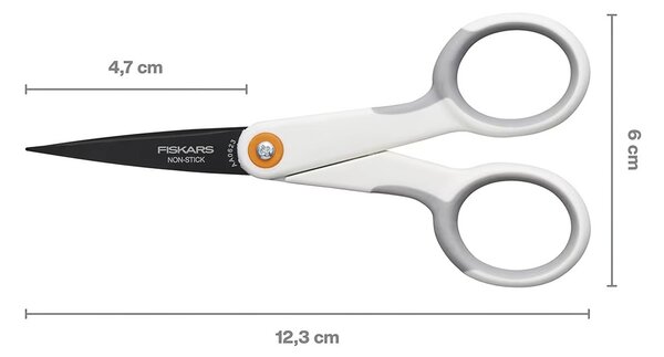 Krejčovské nůžky FISKARS Non-Stick 1070025, s měkkou rukojetí, délka ostří 4,7cm, celková délka 12,3 cm